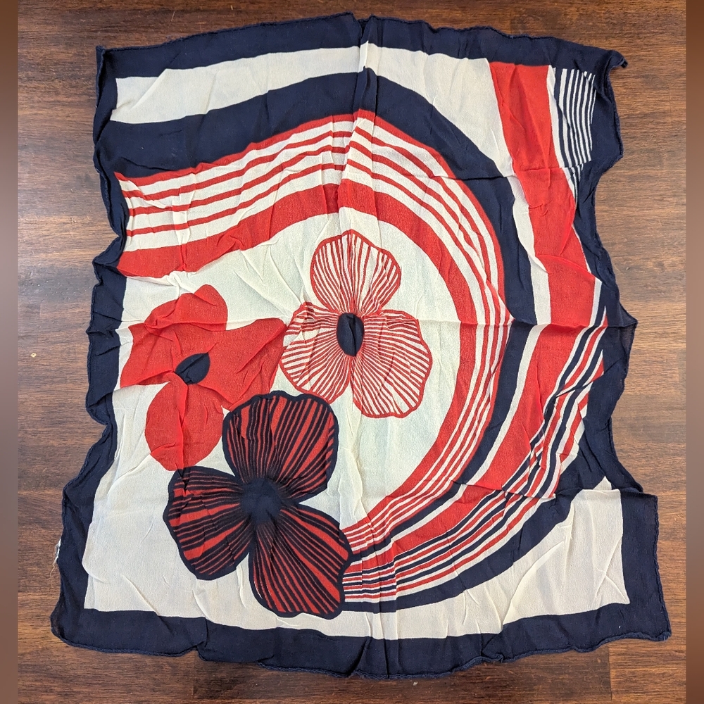 Floral Patterned Scarf in Red and Blue Vintage
